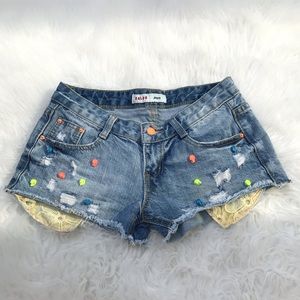 Dalun Distress Jean Short Skull Size M